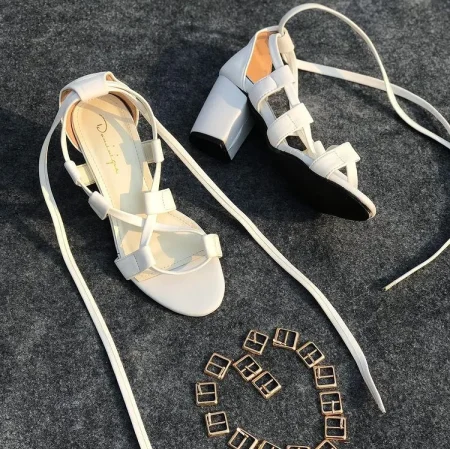 Dominique White Wedding Cage Heels