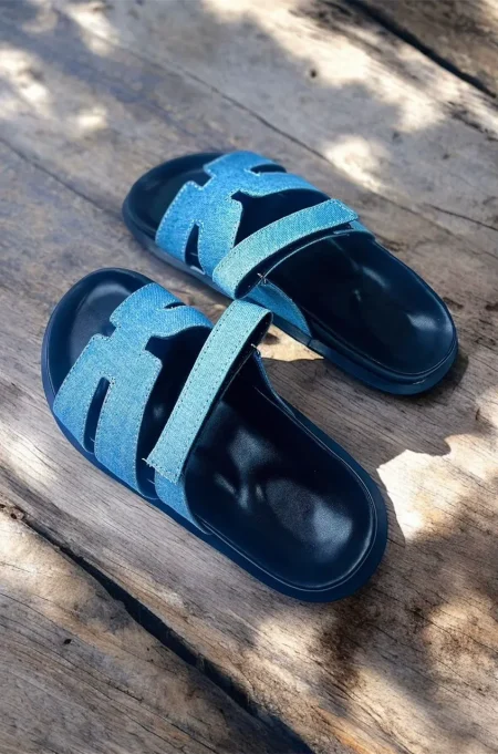 Pelz Denim Hermes Slide